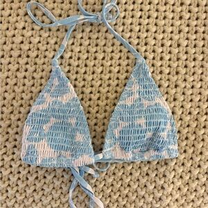 Blue and White Smocked Bikini Top